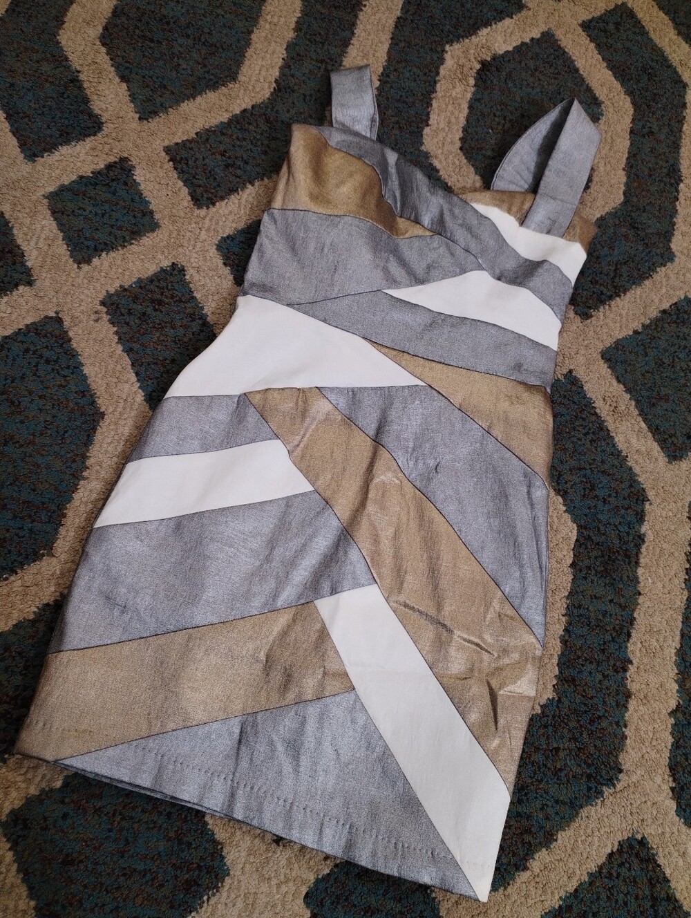 Jessica McLinctock Stylish Gray and Gold Dress